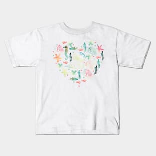 Heart with watercolor marine motifs Kids T-Shirt